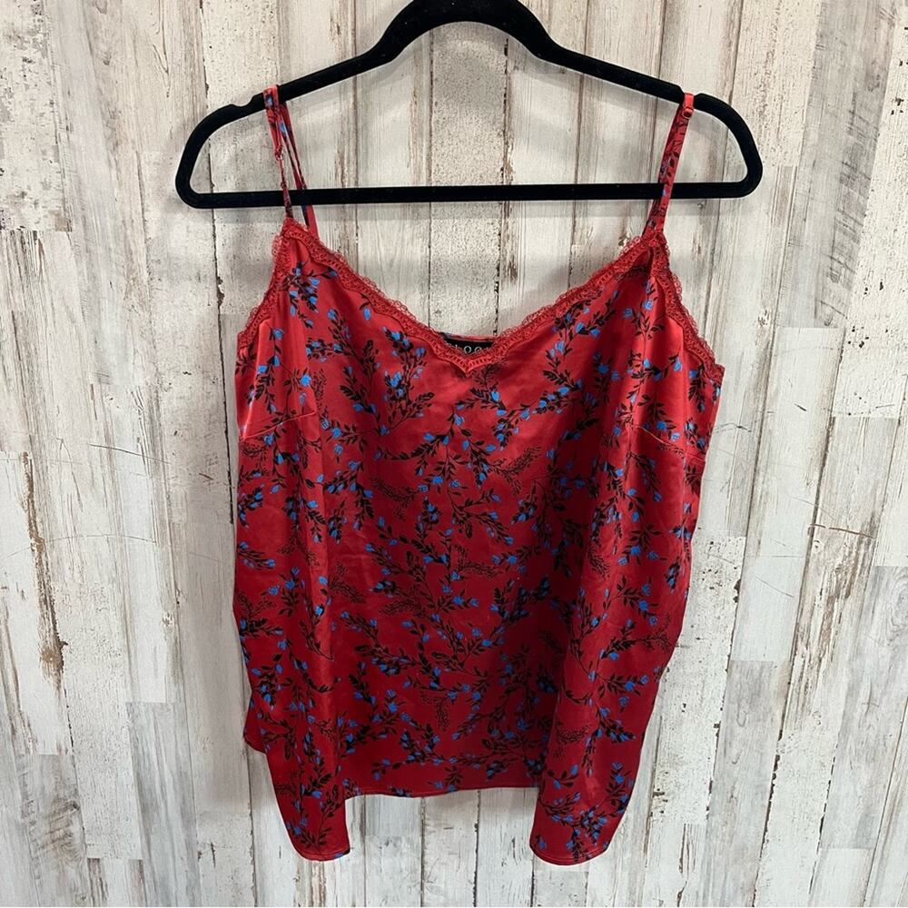 Eloquii Red Floral Satin Lace Camisole Tank Top